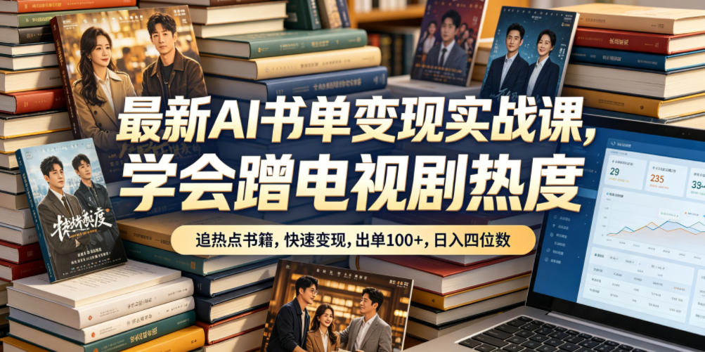 最新AI书单变现实战课,学会蹭电视剧热度,追热点书籍,快速变现,出单100+,日入四位数 1 最新AI书单变现实战课,学会蹭电视剧热度,追热点书籍,快速变现,出单100+,日入四位数