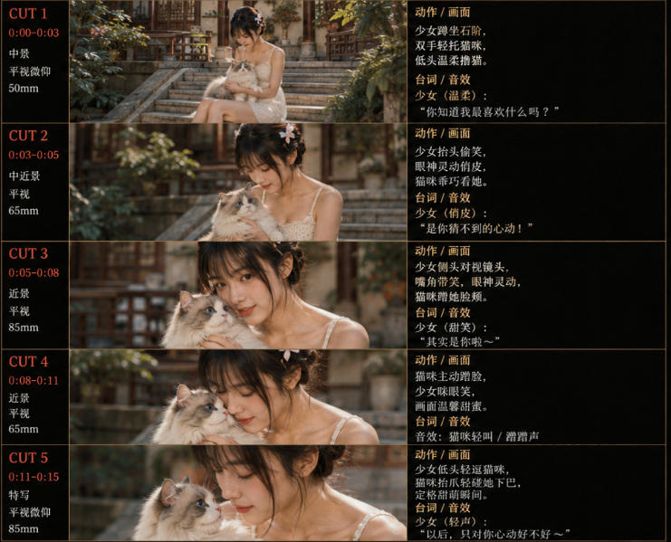 美女和猫故事提示词,人物一致性提示词+故事板 2 美女和猫故事提示词,人物一致性提示词+故事板