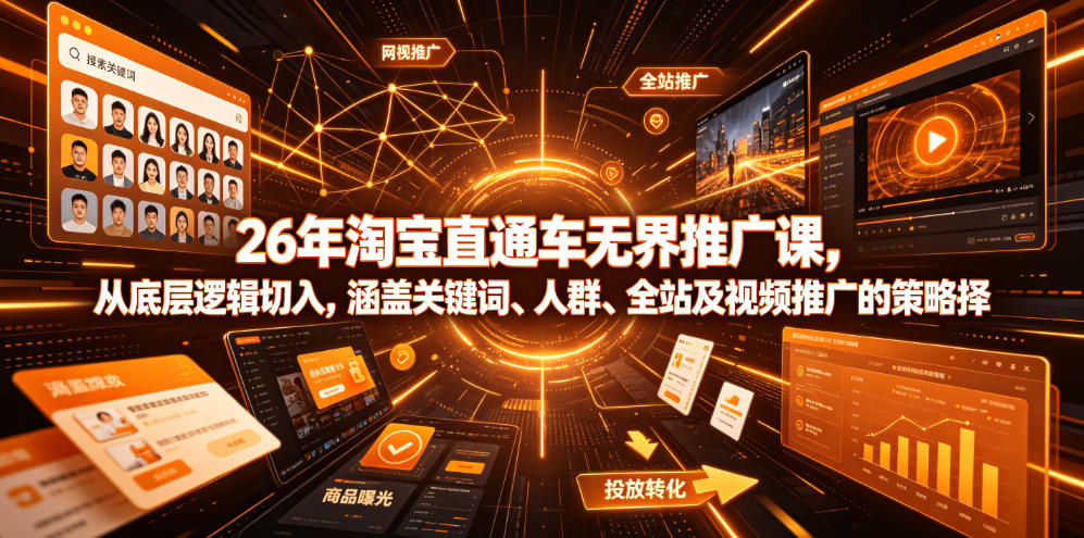 26年淘宝直通车无界推广课,从底层逻辑切入,涵盖关键词、人群、全站及视频推广的策略选择 1 26年淘宝直通车无界推广课,从底层逻辑切入,涵盖关键词、人群、全站及视频推广的策略选择