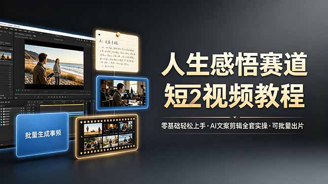 人生感悟赛道短视频教程，零基础轻松上手，AI文案剪辑全套实操可批量出片-lanti云网创