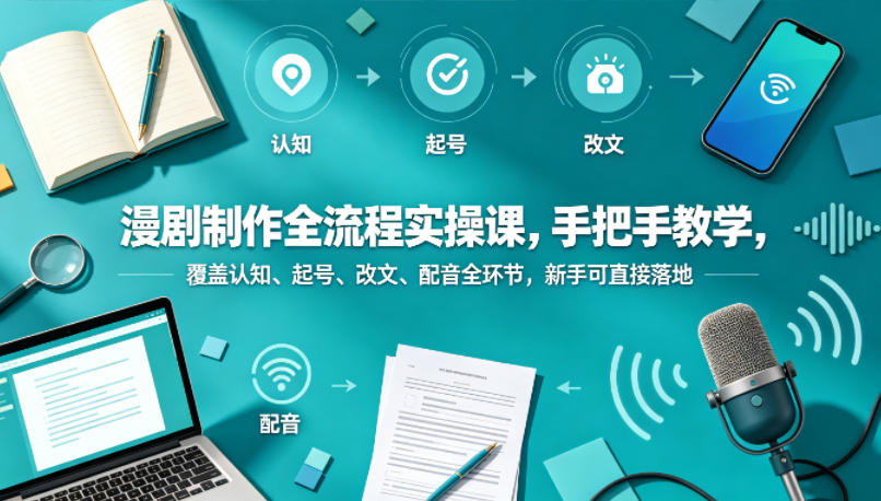 漫剧制作全流程实操课，手把手教学，覆盖认知、起号、改文、配音全环节，新手可直接落地-lanti云网创