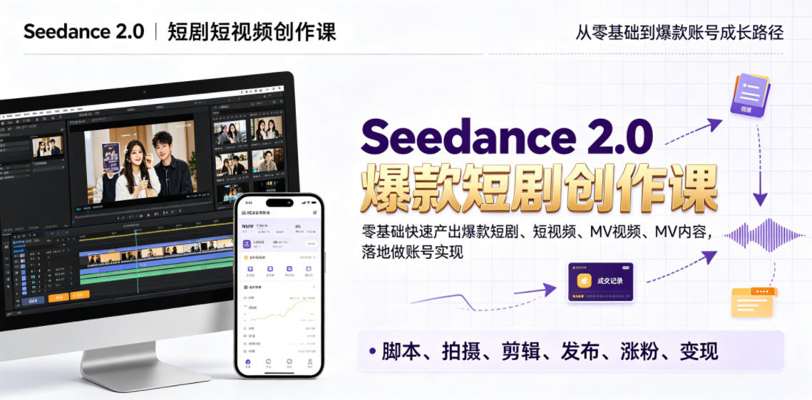 Seedance 2.0短剧短视频创作课，零基础快速产出爆款短剧、短视频、MV内容，落地做账号实现变现 - LanTi云网创-lanti云网创