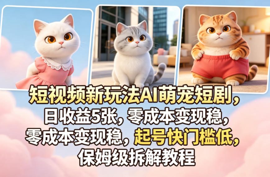 短视频新玩法AI萌宠短剧，日收益5张，零成本变现稳，起号快门槛低，保姆级拆解教程-lanti云网创