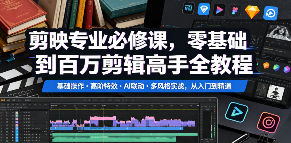 剪映专业必修课,零基础到百万剪辑高手全教程,基础操作・高阶特效・AI联动・多风格实战,从入门到精通-lanti云网创
