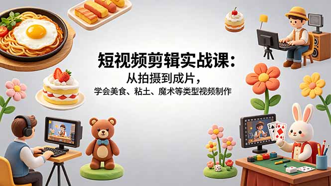 短视频剪辑实战课:从拍摄到成片,学会美食、粘土、魔术等类型视频制作-lanti云网创