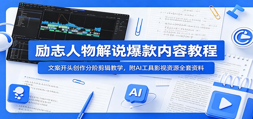 励志人物解说爆款内容教程：文案开头创作分阶剪辑教学，附AI 工具影视资源全套资料 - LanTi云网创-lanti云网创