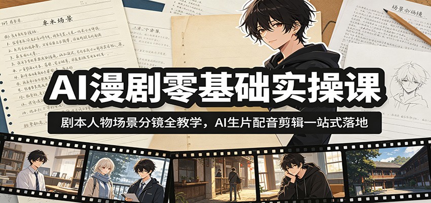 AI漫剧零基础实操课：剧本人物场景分镜全教学，AI生片配音剪辑一站式落地 - LanTi云网创-lanti云网创
