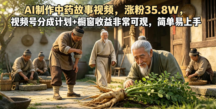 AI制作中药故事视频，涨粉35.8W，视频号分成计划+橱窗收益非常可观，简单易上手 - LanTi云网创-lanti云网创
