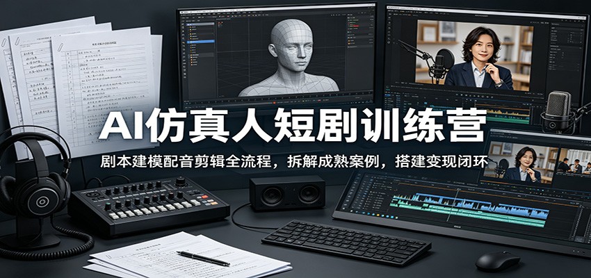 AI仿真人短剧训练营：剧本建模配音剪辑全流程，拆解成熟案例，搭建变现闭环-lanti云网创