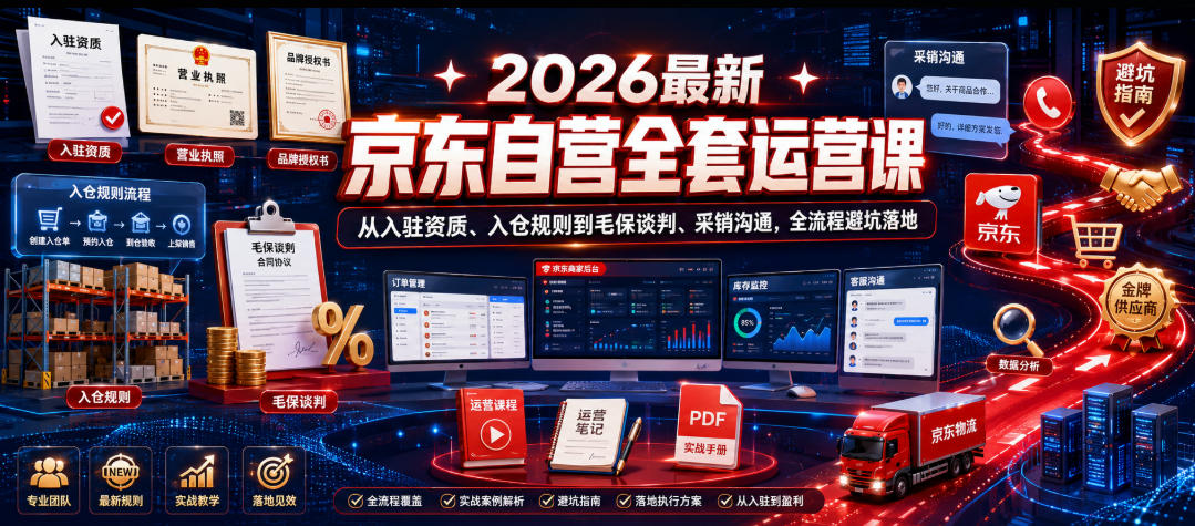 2026最新京东自营全套运营课,从入驻资质、入仓规则到毛保谈判、采销沟通,全流程避坑落地 1 2026最新京东自营全套运营课,从入驻资质、入仓规则到毛保谈判、采销沟通,全流程避坑落地
