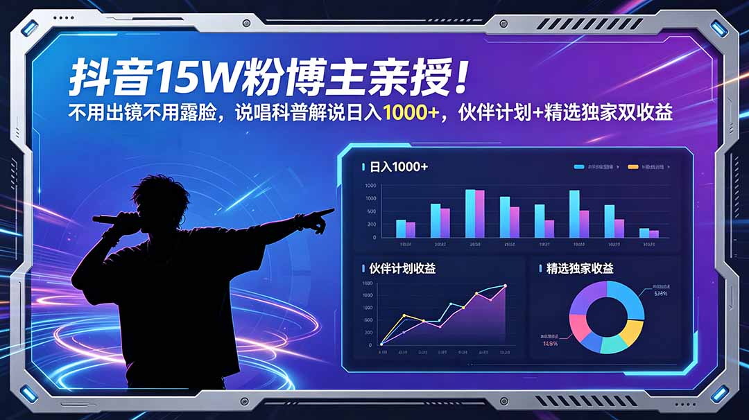 抖音15W粉博主亲授!不用出镜不用露脸,说唱科普解说日入1000+,伙伴计划+精选独家双收益 1 c119077b96046002a57b5b16cdf17967