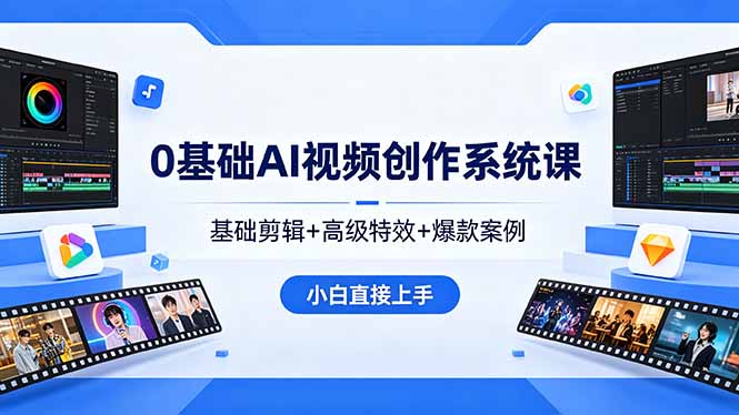 0基础AI视频创作系统课，基础剪辑+高级特效+爆款案例，小白直接上手-lanti云网创