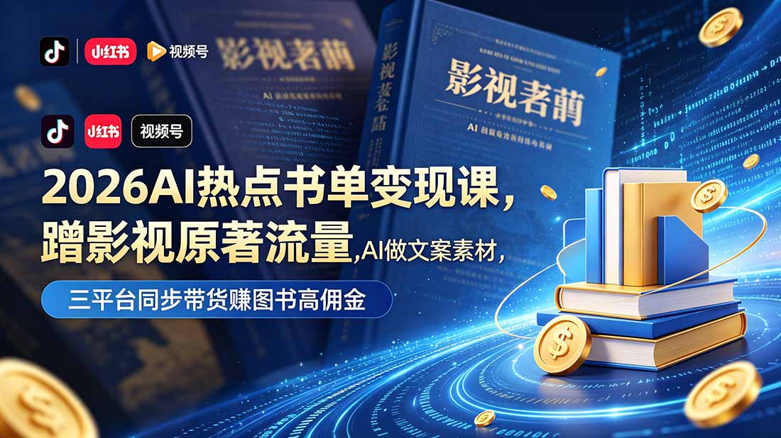 2026AI热点书单变现课，蹭影视原著流量，AI做文案素材，三平台同步带货赚图书高佣金-lanti云网创