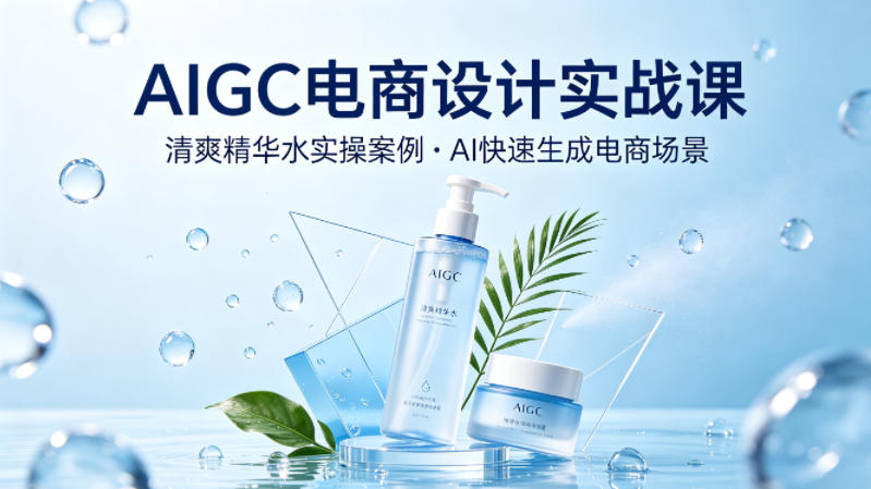 AIGC电商设计实战课，以清爽精华水为实操案例，教你用AI快速生成电商场景-lanti云网创