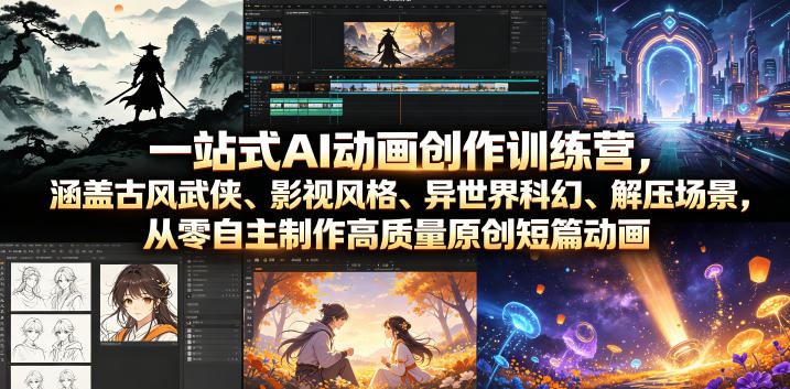 一站式AI动画创作训练营，涵盖古风武侠、影视风格、异世界科幻、解压场景，从零自主制作高质量原创短篇动画 - LanTi云网创-lanti云网创