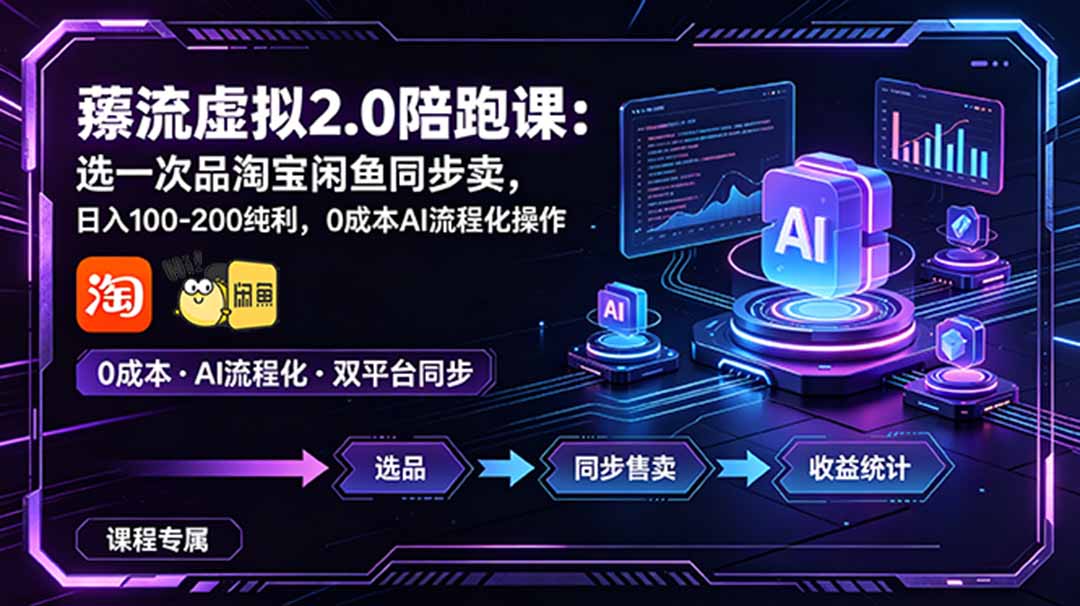 薅流虚拟2.0陪跑课:选一次品淘宝闲鱼同步卖,日入100-200纯利,0成本AI流程化操作 1 ca13c4ea303bcb8bbb317b224ee92614