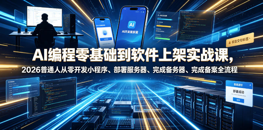AI编程零基础到软件上架实战课,2026普通人从零开发小程序、部署服务器、完成备案全流程项目落地教程 1 AI编程零基础到软件上架实战课,2026普通人从零开发小程序、部署服务器、完成备案全流程项目落地教程
