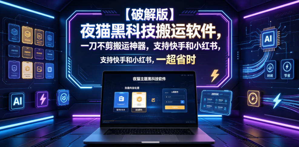 【破解版】夜猫黑科技搬运软件,一刀不剪搬运神器,支持快手和小红书,一键搬运超省时! 1 【破解版】夜猫黑科技搬运软件,一刀不剪搬运神器,支持快手和小红书,一键搬运超省时!