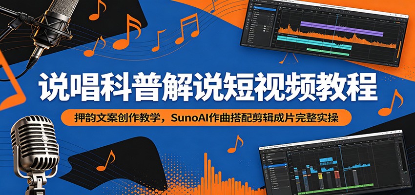 说唱科普解说短视频教程：押韵文案创作教学，SunoAI作曲搭配剪辑成片完整实操 - LanTi云网创-lanti云网创