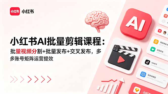 小红书AI批量剪辑课程:批量视频分割+批量发布+交叉发布,多账号矩阵运营提效 1 da02ace324f551ec007c56c59bf303c8