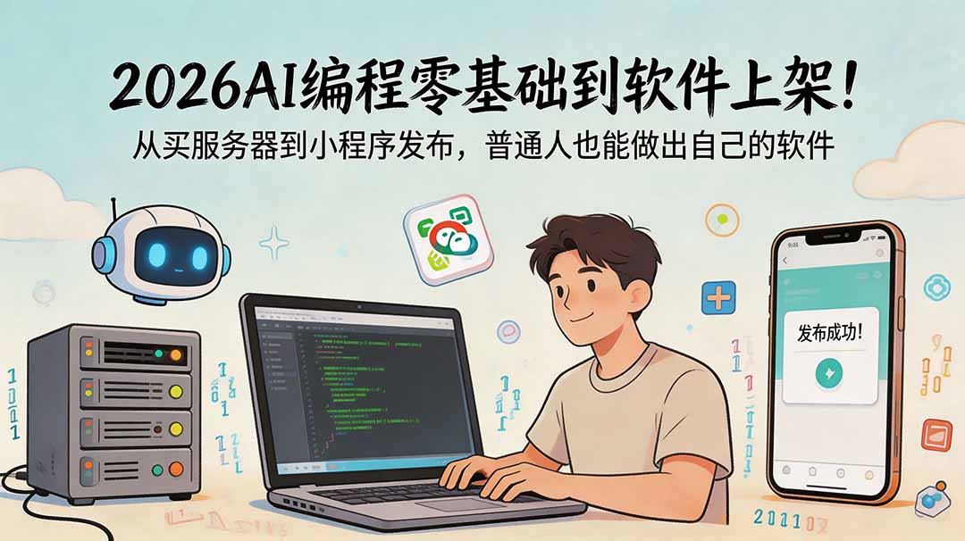 2026AI编程零基础到软件上架！从买服务器到小程序发布，普通人也能做出自己的软件-lanti云网创