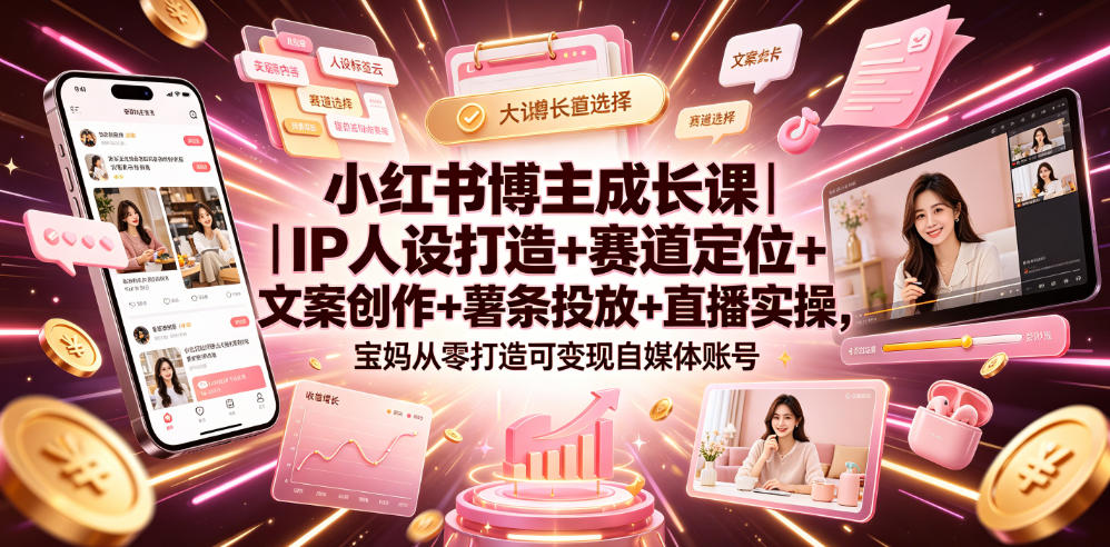 小红书博主成长课｜IP人设打造+赛道定位+文案创作+薯条投放+直播实操，宝妈从零打造可变现自媒体账号 - LanTi云网创-lanti云网创