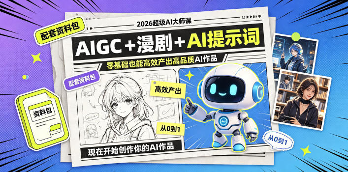 2026超级AI大师课，AIGC+漫剧+AI提示词+配套资料包，零基础也能高效产出高品质AI作品-lanti云网创