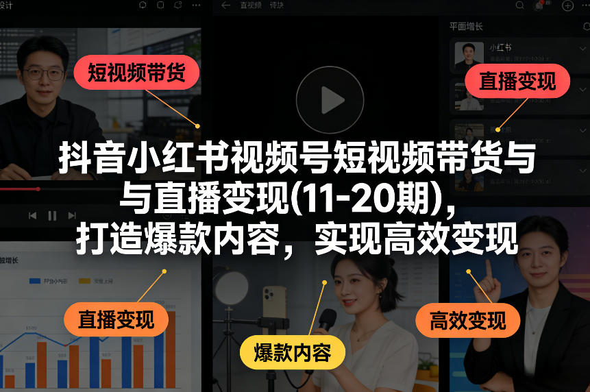 抖音小红书视频号短视频带货与直播变现(10-21期)，打造爆款内容，实现高效变现(更新05月08日)-lanti云网创