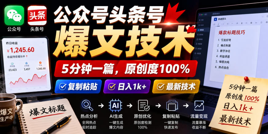 公众号头条号爆文技术,5分钟一篇,原创度100%,复制粘贴,日入1k+,最新技术【揭秘】-lanti云网创
