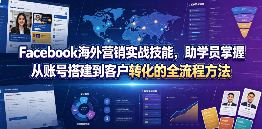 Facebook海外营销实战技能,助学员掌握从账号搭建到客户转化的全流程方法 1 Facebook海外营销实战技能,助学员掌握从账号搭建到客户转化的全流程方法
