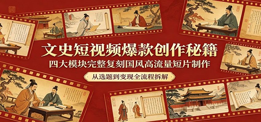 文史短视频爆款创作秘籍：四大模块完整复刻国风高流量短片制作-lanti云网创