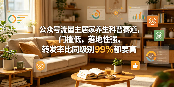 公众号流量主居家养生科普赛道，门槛低，落地性强，转发率比同级别99％都要高-lanti云网创