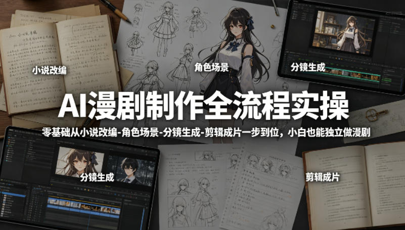AI漫剧制作全流程实操，零基础从小说改编-角色场景-分镜生成-剪辑成片一步到位，小白也能独立做漫剧-lanti云网创