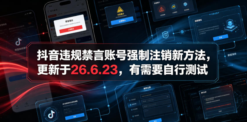 抖音违规禁言账号强制注销新方法，更新于26.6.23，有需要自行测试-lanti云网创