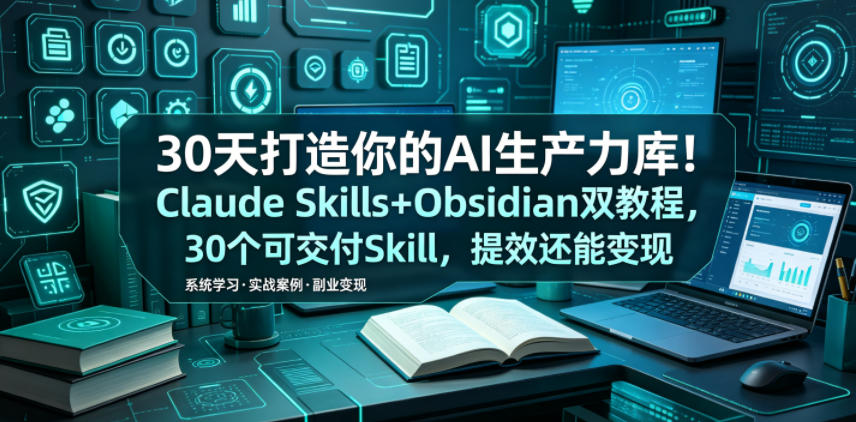 30天打造你的AI生产力库！Claude Skills+Obsidian 双教程，30 个可交付 Skill，提效还能变现-lanti云网创