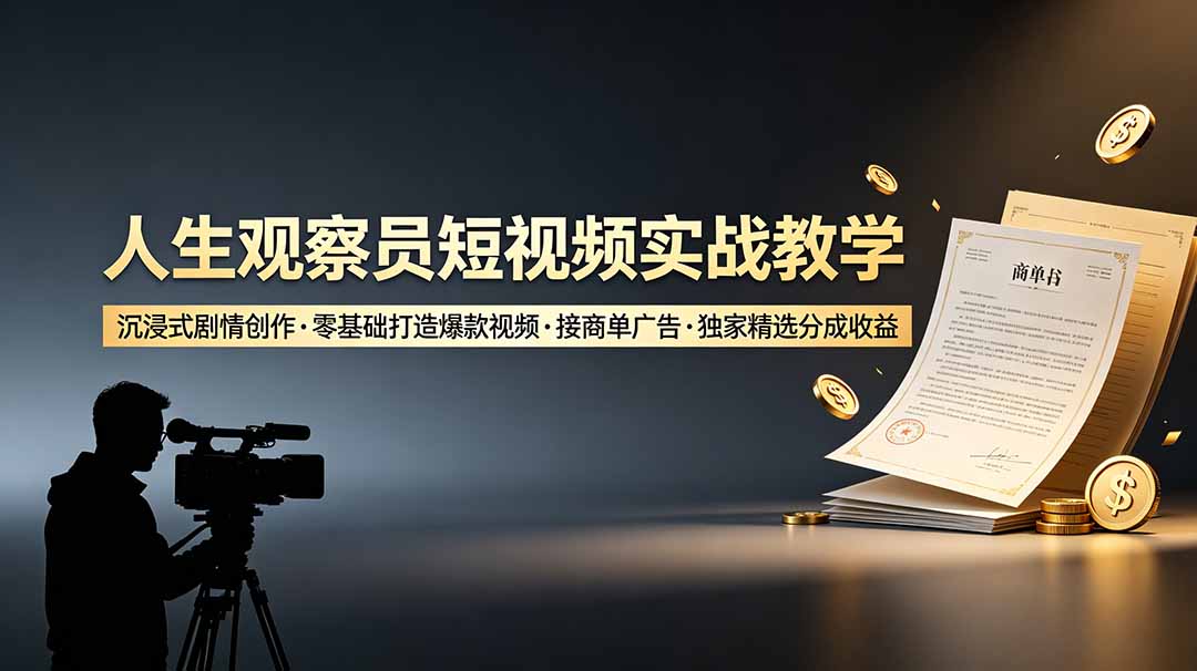 人生观察员短视频实战教学,沉浸式剧情创作,零基础打造爆款视频,接商单广告,独家精选分成收益 5 f2b29f1d40d8b78ad60f7b8142e3a836