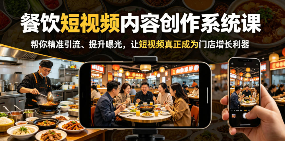 餐饮短视频内容创作系统课,帮你精准引流、提升曝光,让短视频真正成为门店增长利器 1 餐饮短视频内容创作系统课,帮你精准引流、提升曝光,让短视频真正成为门店增长利器