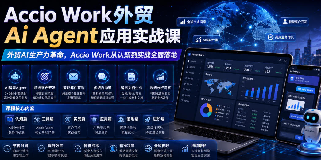 Accio Work外贸Ai Agent应用实战课,外贸AI生产力革命,Accio Work从认知到实战全面落地 1 Accio Work外贸Ai Agent应用实战课,外贸AI生产力革命,Accio Work从认知到实战全面落地