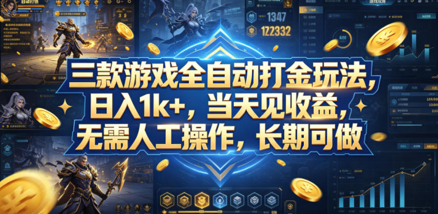 三款游戏全自动打金玩法，日入1k+，当天见收益，无需人工操作，长期可做【揭秘】-lanti云网创