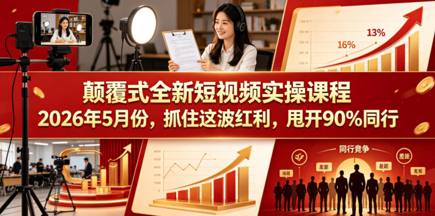 颠覆式全新短视频实操课程2026年5月份，抓住这波红利，甩开90%同行-lanti云网创