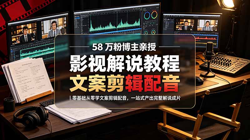 58 万粉博主荧幕春秋亲授影视解说教程｜零基础从零学文案剪辑配音，一站式产出完整解说成片-lanti云网创