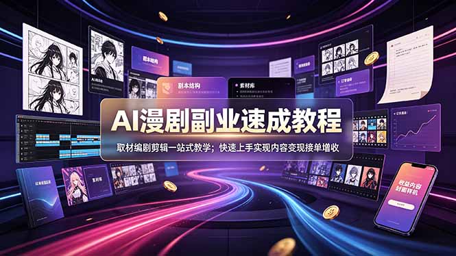 AI漫剧副业速成教程，取材编剧剪辑一站式教学；快速上手实现内容变现接单增收-lanti云网创