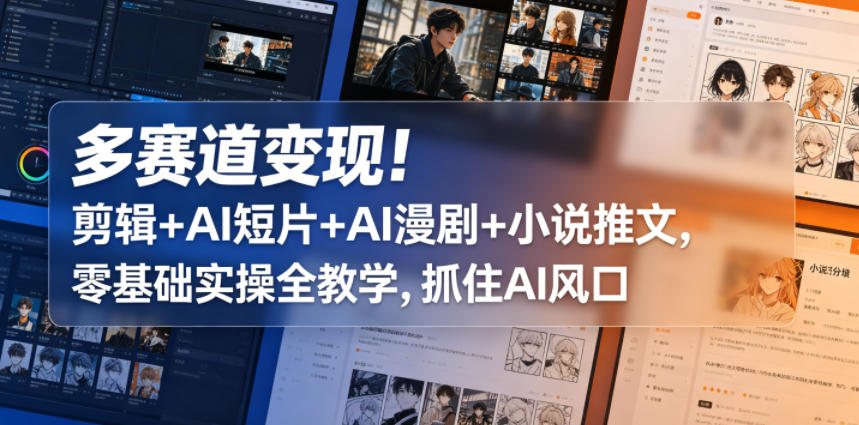 多赛道变现！剪辑+AI短片+AI漫剧+小说推文，零基础实操全教学，抓住AI风口-lanti云网创