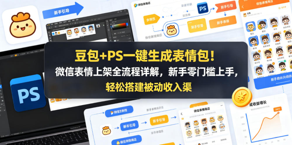 豆包+PS一键生成表情包！微信表情上架全流程详解，新手零门槛上手，轻松搭建被动收入渠道-lanti云网创