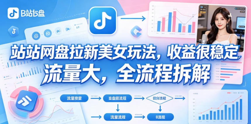 B站网盘拉新美女玩法，收益很稳定，流量大，全流程拆解-lanti云网创