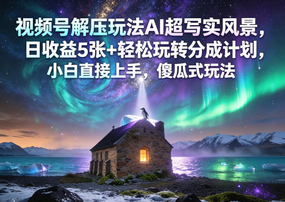 视频号解压玩法AI超写实风景，日收益5张+轻松玩转分成计划，小白直接上手，傻瓜式玩法-lanti云网创