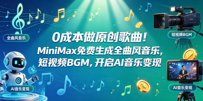0成本做原创歌曲！MiniMax免费生成全曲风音乐，短视频BGM，开启AI音乐变现-lanti云网创