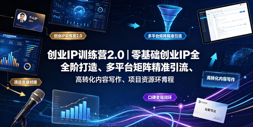 创业IP训练营2.0｜零基础创业IP全阶打造、多平台矩阵精准引流、高转化内容写作、项目资源对接与口碑变现闭环课程-lanti云网创