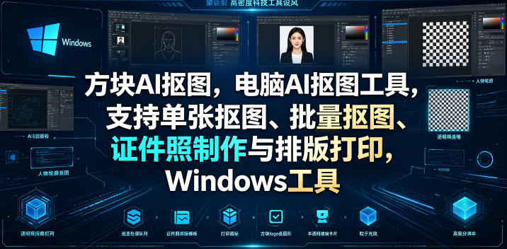方块AI抠图，电脑AI抠图工具，支持单张抠图、批量抠图、证件照制作与排版打印，Windows工具-lanti云网创