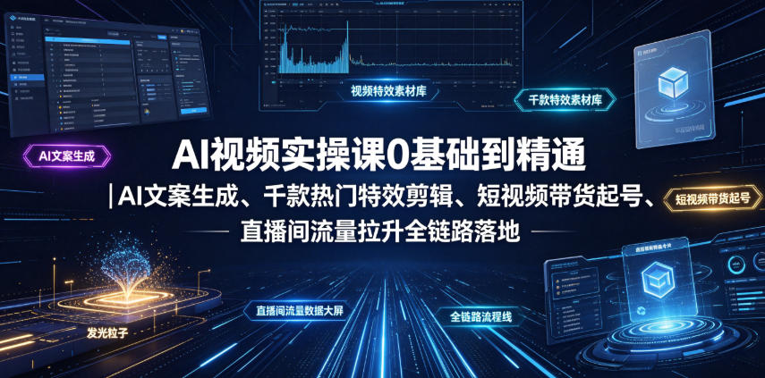 AI视频实操课0基础到精通｜AI文案生成、千款热门特效剪辑、短视频带货起号、直播间流量拉升全链路落地-lanti云网创